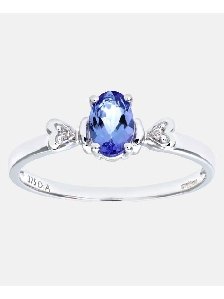Ring aus 375 Weißgold mit Diamant mit Tansanit Herz-Design