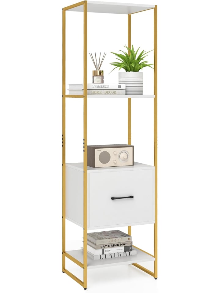 5-stöckiges Bücherregal mit Schublade 160 cm in Weiß