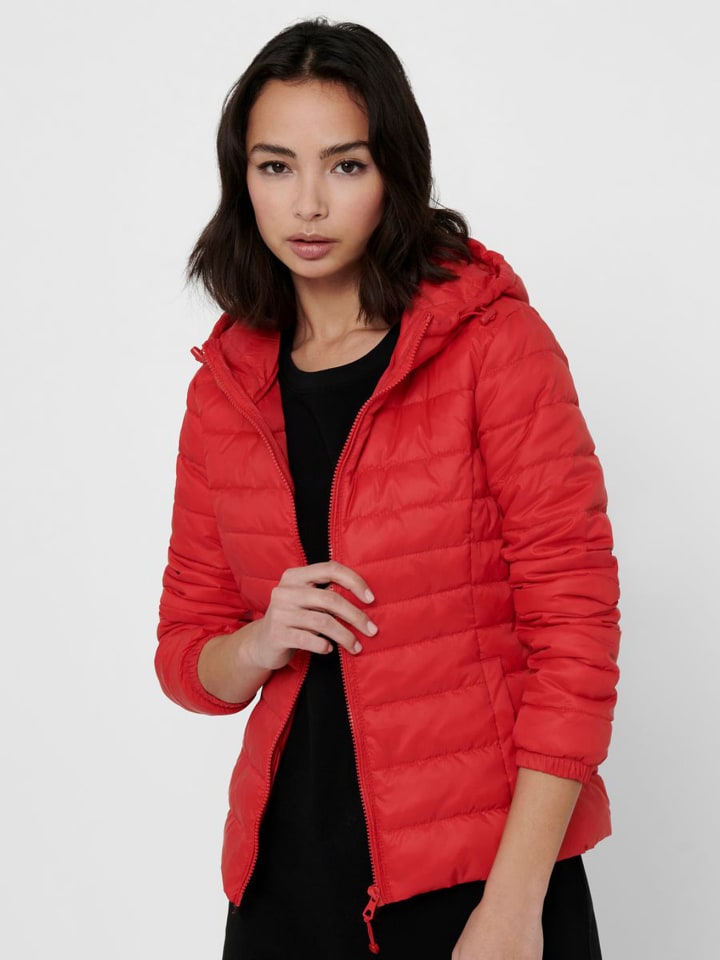 ONLY Leichte Slim Steppjacke ONLTAHOE Herbst Übergangsjacke mit Kapuze in  Rot günstig kaufen | limango