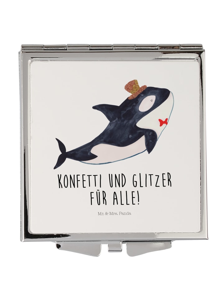 Schminkspiegel Orca Zylinder mit Spruch in Weiß