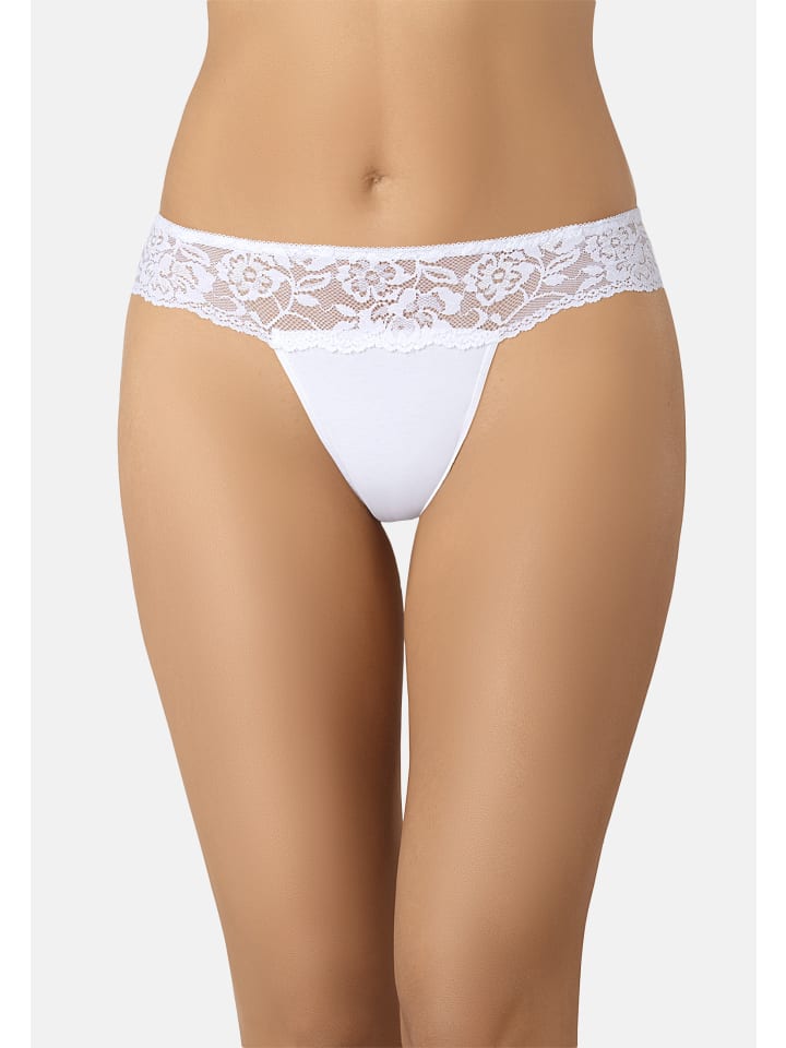 Damen Tanga mit floraler Spitze Comfo in weiß