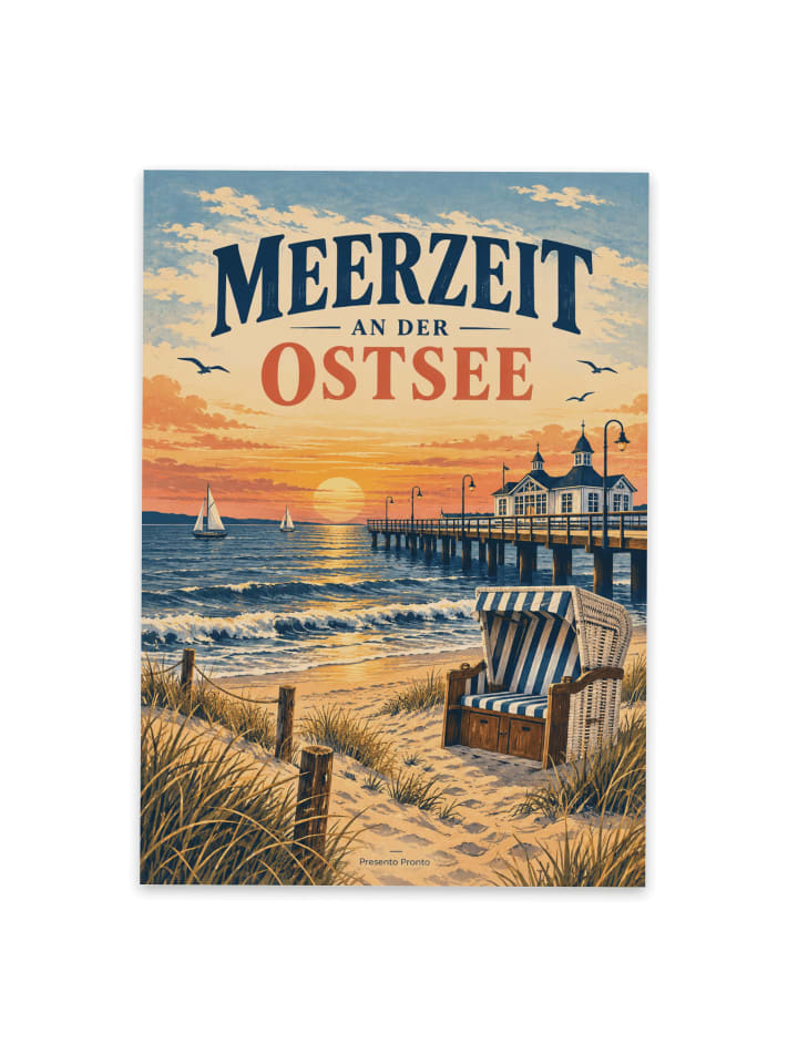 Postkarte Seebrücke nostalgisch Design mit Spruch in Weiß