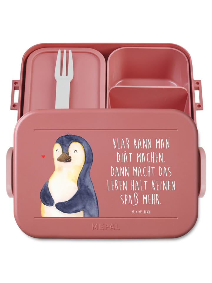 Snackbox Pinguin Diät Motiv mit Spruch in Rot Pastell