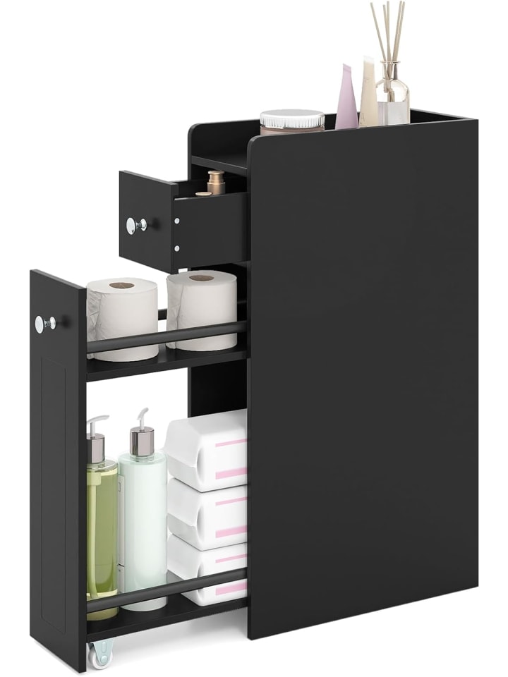 Nischenschrank mit Schublade & Rollen 18 x 40 x 70 cm in Schwarz