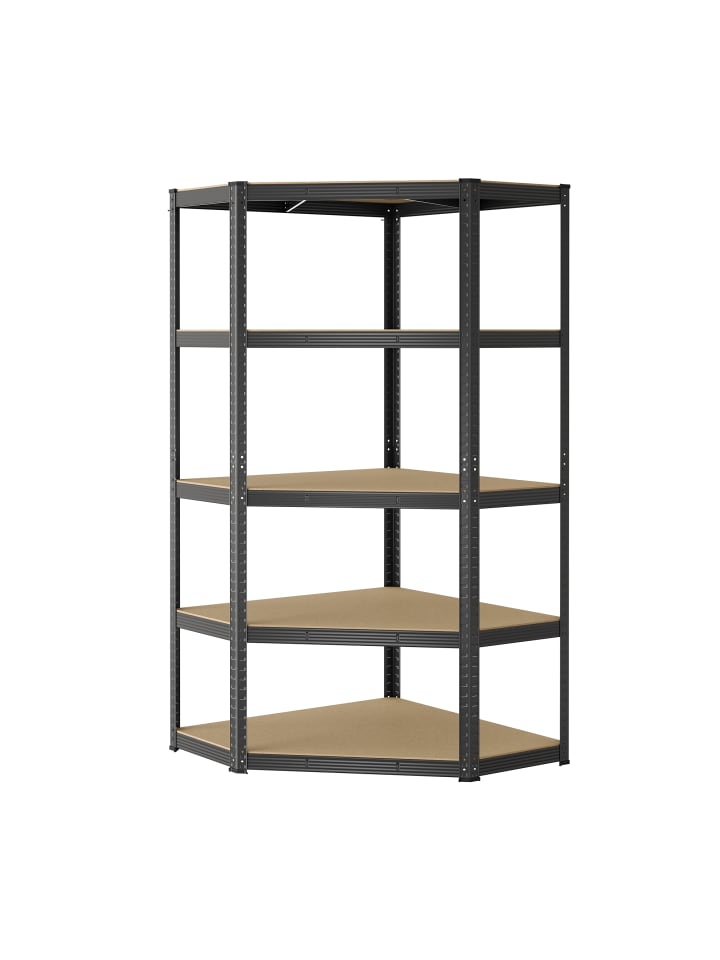Standregal Cozory in Schwarz-Naturbeige - (B)70 x (H)180 x (T)70 cm