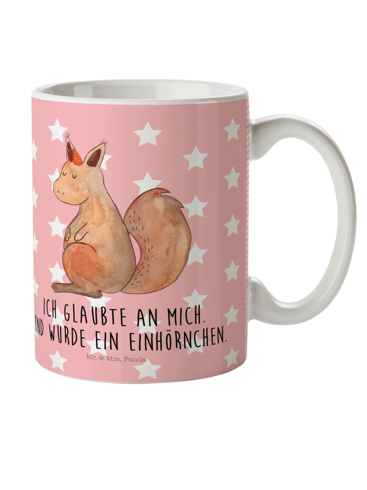 Plastikbecher Einhorn Glauben mit Spruch in Rot Pastell