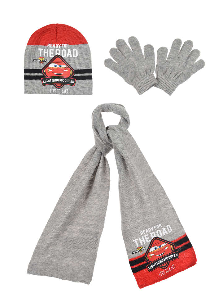 3tlg. Set: Mütze, Schal und Handschuhe in Grau