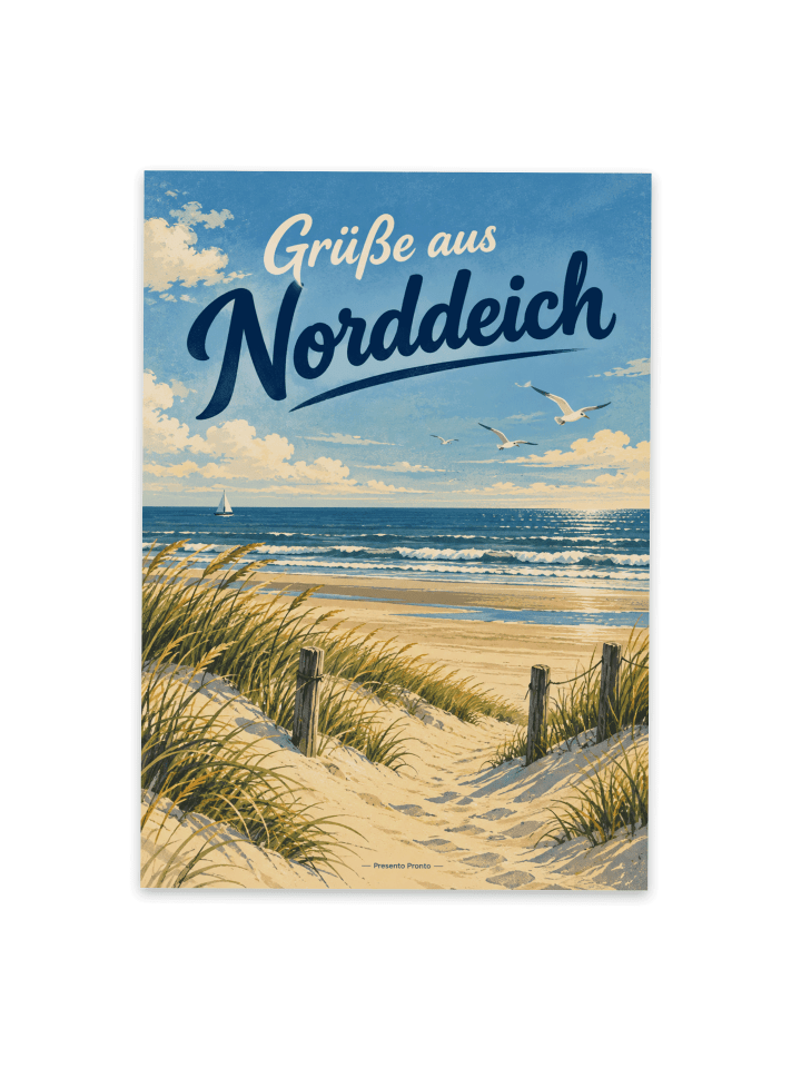 Grußkarte Strand nostalgisch Design mit Spruch in Weiß