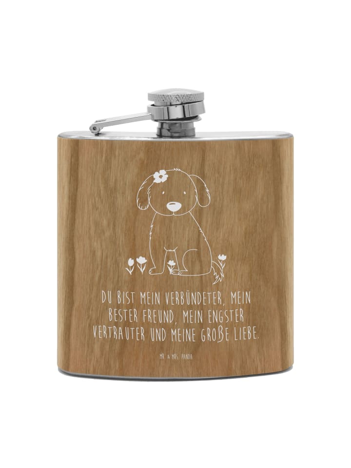 Schnapsflasche Hund Dame mit Spruch in Braun