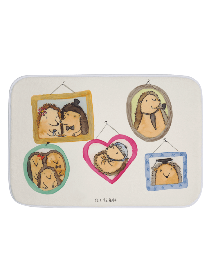 Badezimmerteppich Igel Familie ohne Spruch in Weiß
