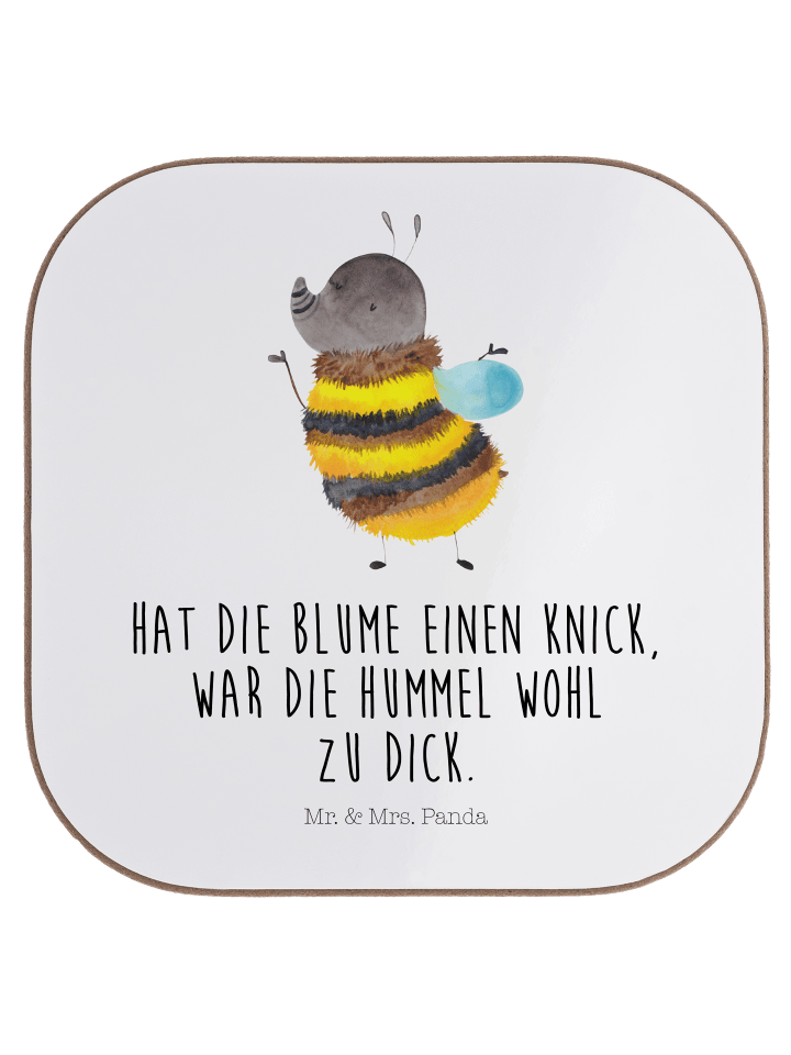 Glasuntersetzer Hummel flauschig mit Spruch in Weiß