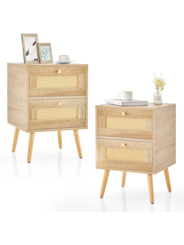 2er Set Nachttisch mit 2 Schubladen in Beige