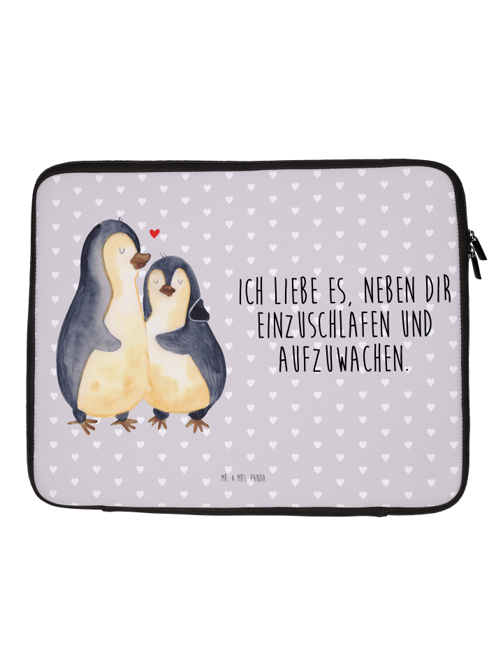 Laptophülle Pinguine Einschlafen mit Spruch in Grau Pastell