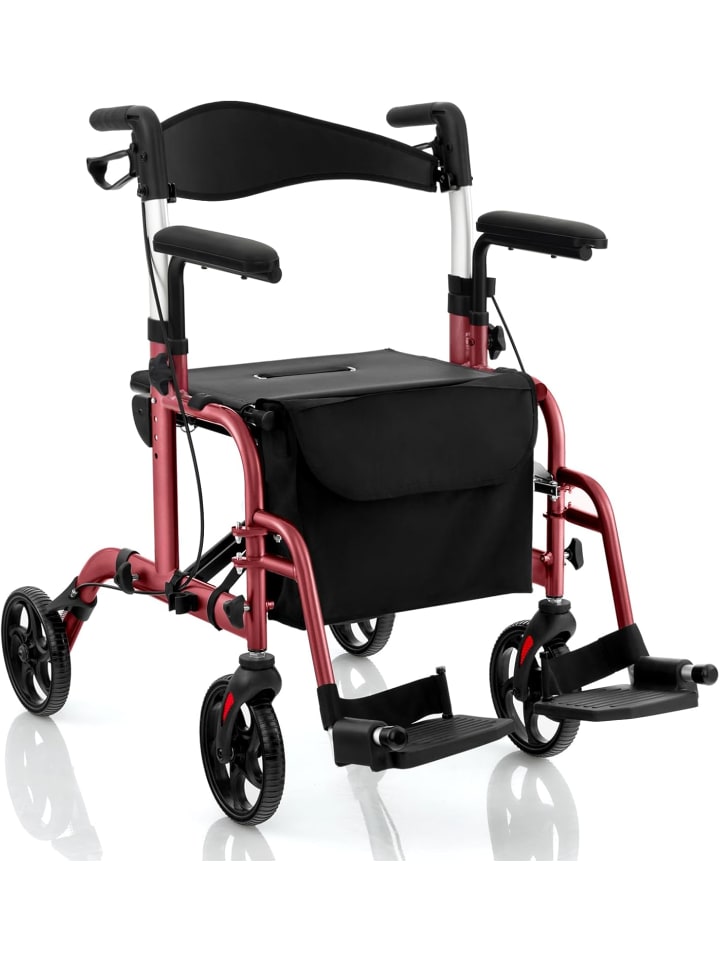 Rollator faltbar und leicht mit Sitz in Rot