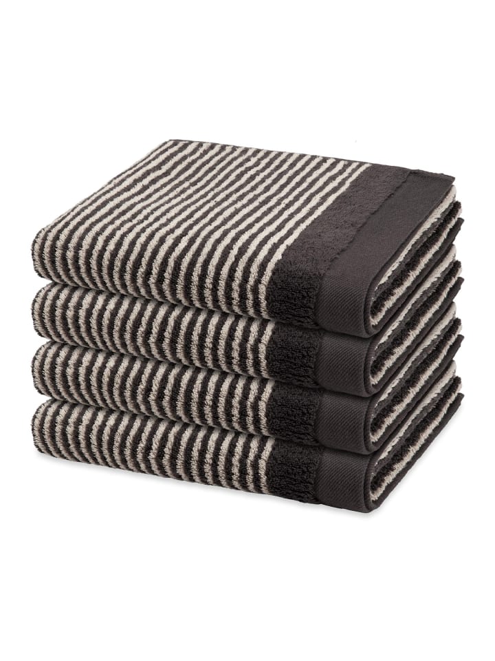 4 X Handtuch im Set Stripes in Dunkelgrau