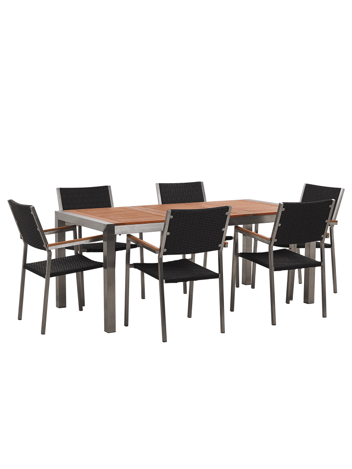 7-tlg Gartentisch Set GROSSETO in Schwarz/Braun/Silber