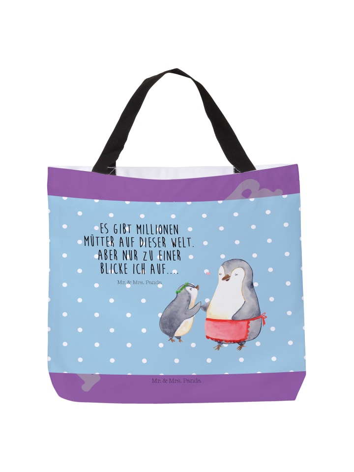 Tasche Pinguin mit Kind mit Spruch in Blau Pastell