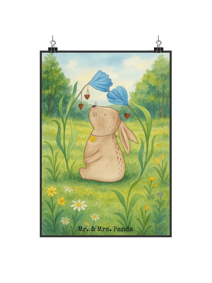 Poster Hase Blume Design ohne Spruch in Weiß
