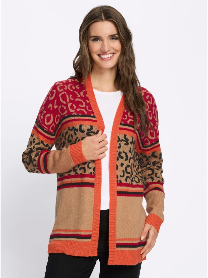 Strickjacke in camel-orange-gemustert