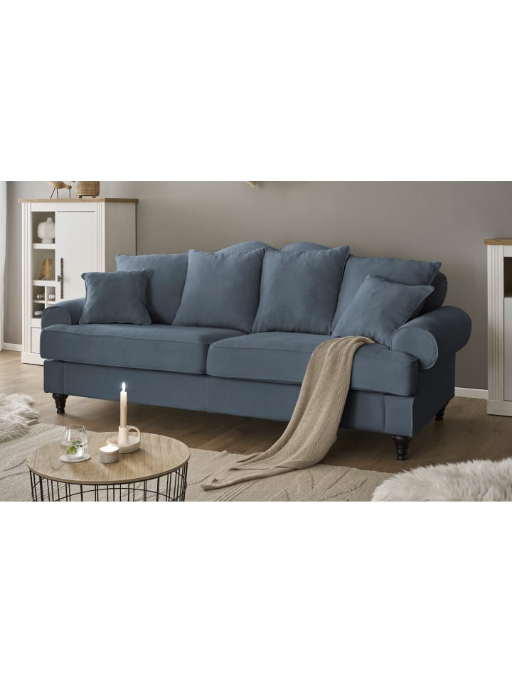 Sofa blau Landhaus, Couch 3,5-Sitzer 230 cm