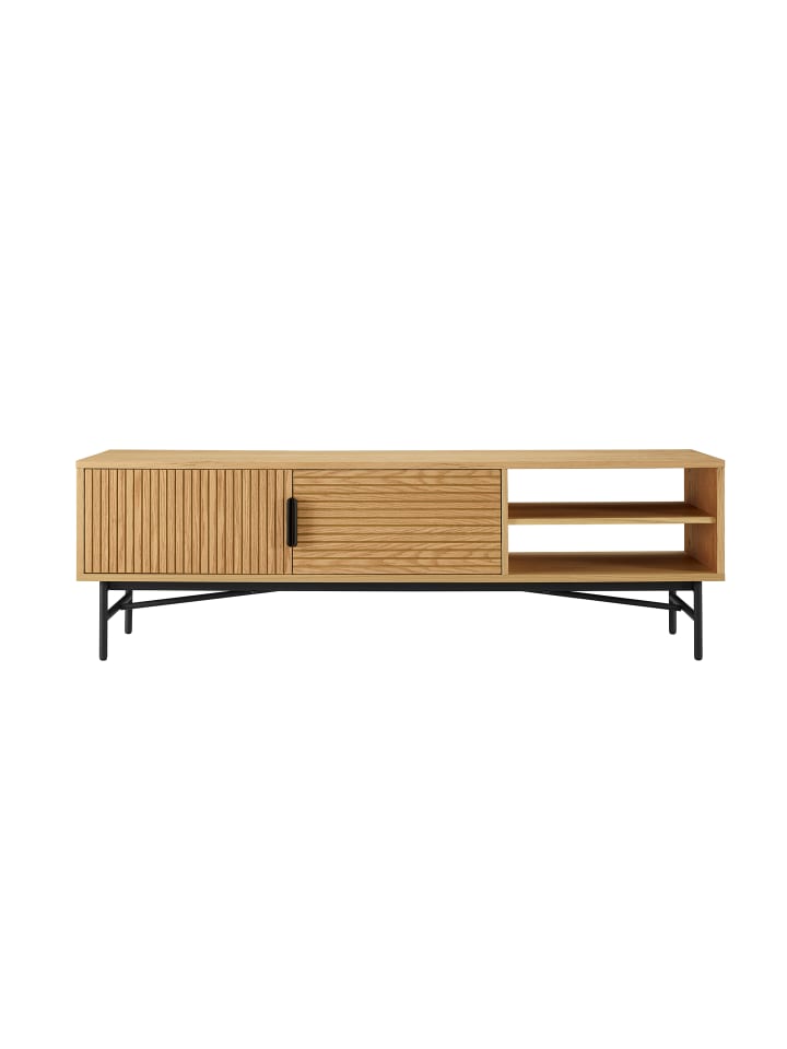 Lowboard 160 cm mit Stauraum - Eiche Echtholzfurnier & Metallgestell in Schwarz