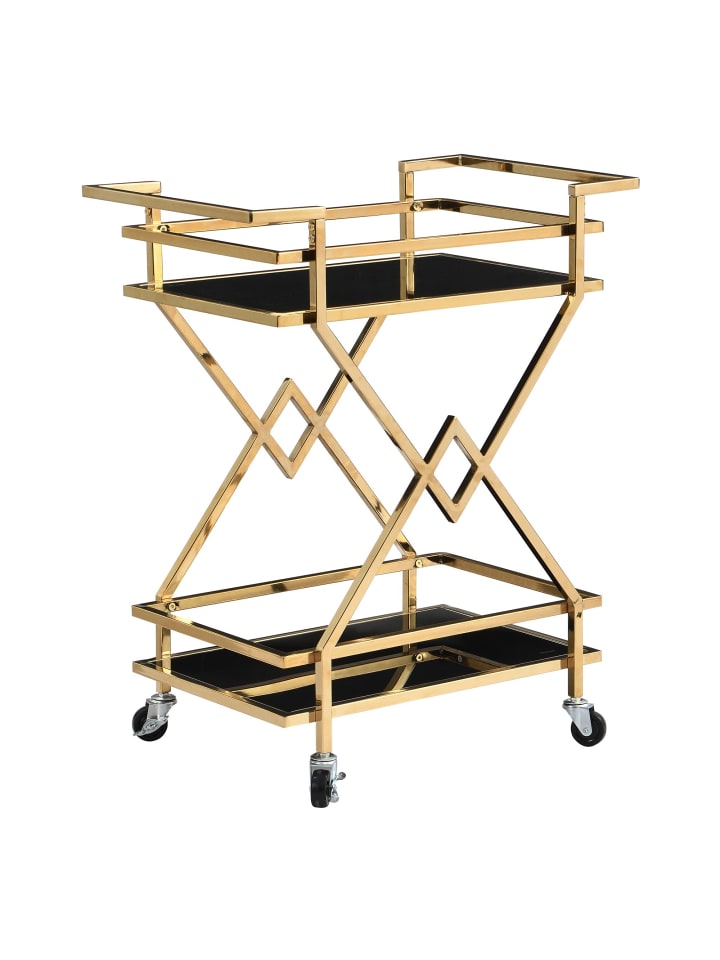Servierwagen in Gold / Glas / 65x40x80