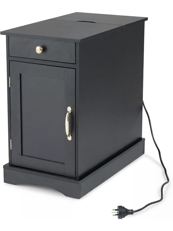 Nachttisch mit Ladestation 60 x 35 x 62 cm in Schwarz