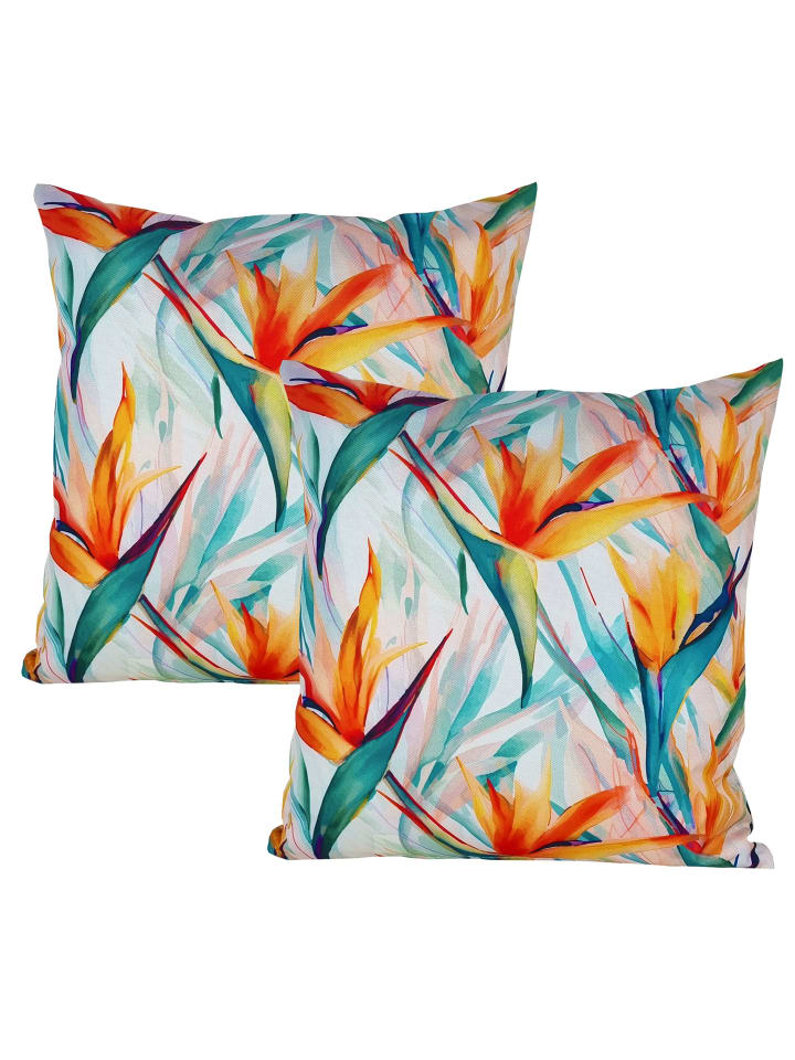 2er Set Outdoor Kissenhülle 45x45cm Motiv in Strelitzia