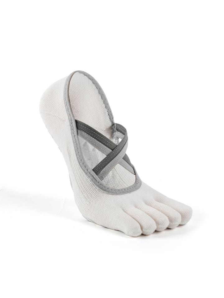 Yoga-/Pilates-Zehensocken – zweifarbiges Doppel-X-Cross-Band in Weiß
