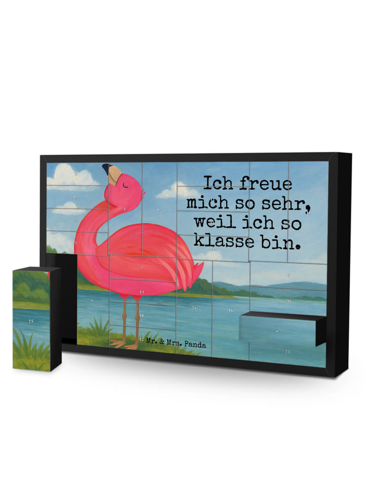 Adventskalender Flamingo Stolz Design mit Spruch in Weiß
