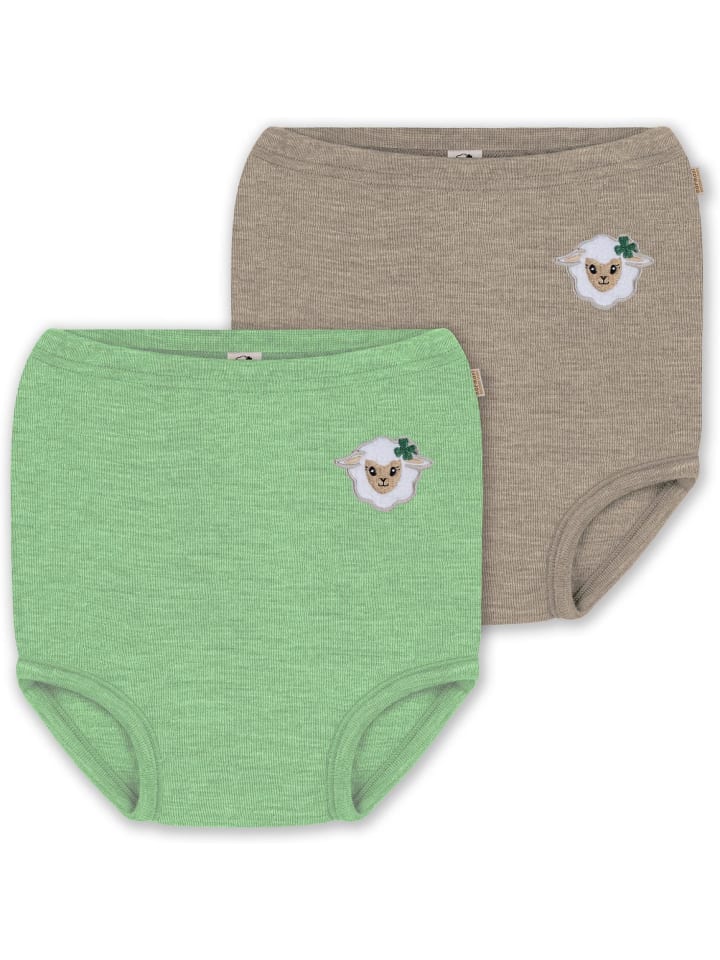 2er Pack Baby Merino Windelhose Tokoroa in Beige/Grün