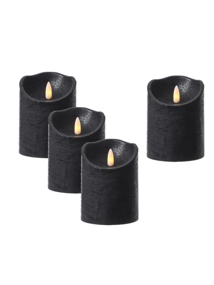 4er Set LED Kerzenset Rustik Optik Echtwachs flackernd H: 10cm in schwarz