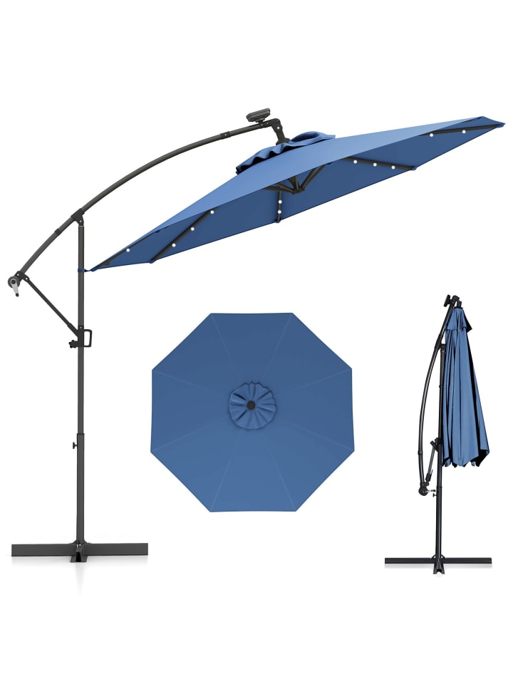 300cm Sonnenschirm mit LED-Solar-Beleuchtung in Blau