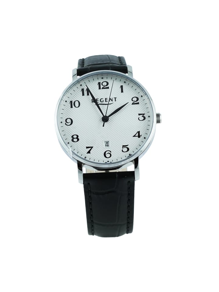 Armbanduhr-Analog schwarz mittel (ca. 39mm) Regent Lederarmband