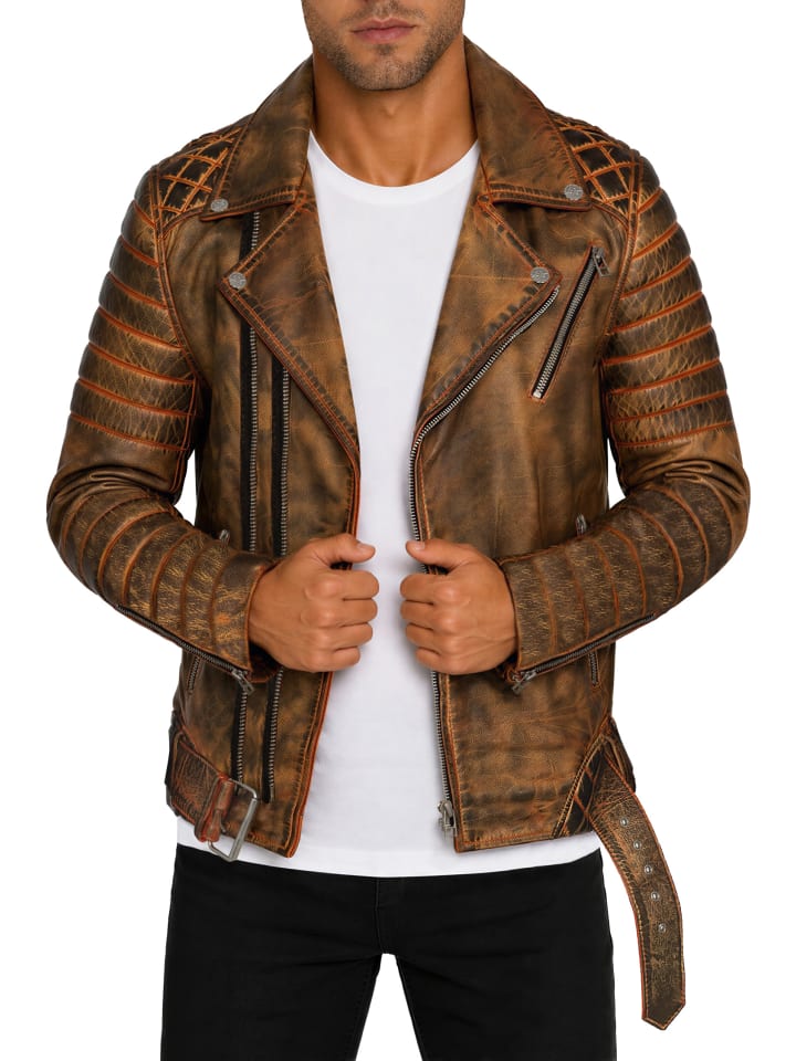 Herren Slim Fit Echtleder Jacke in Gold
