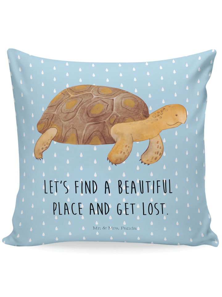 Kissen Schildkröte MHerzieren mit Spruch in Blau Pastell