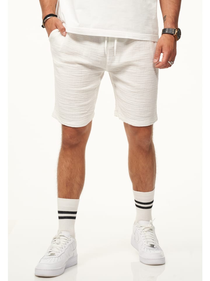 Shorts - für Herren als luftig leichte Sommershorts im Crinkle-Look in Ecru