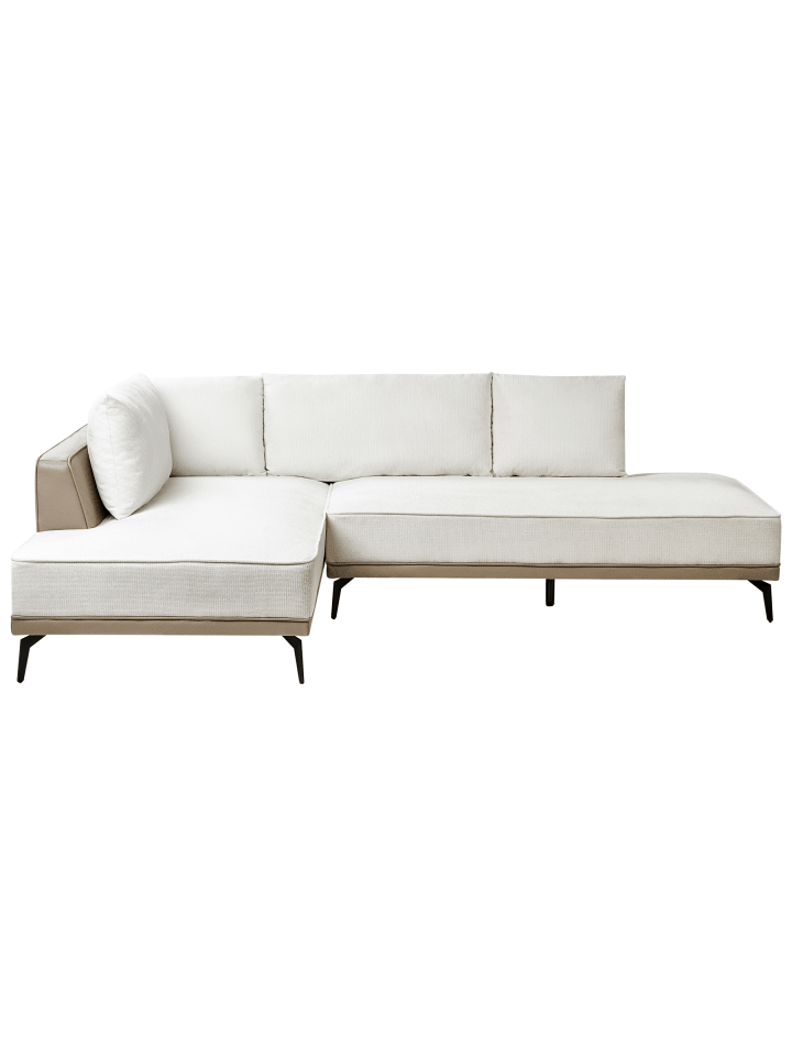 5-tlg Ecksofa MYKEN in Weiß/Schwarz/Beige rechtsseitig