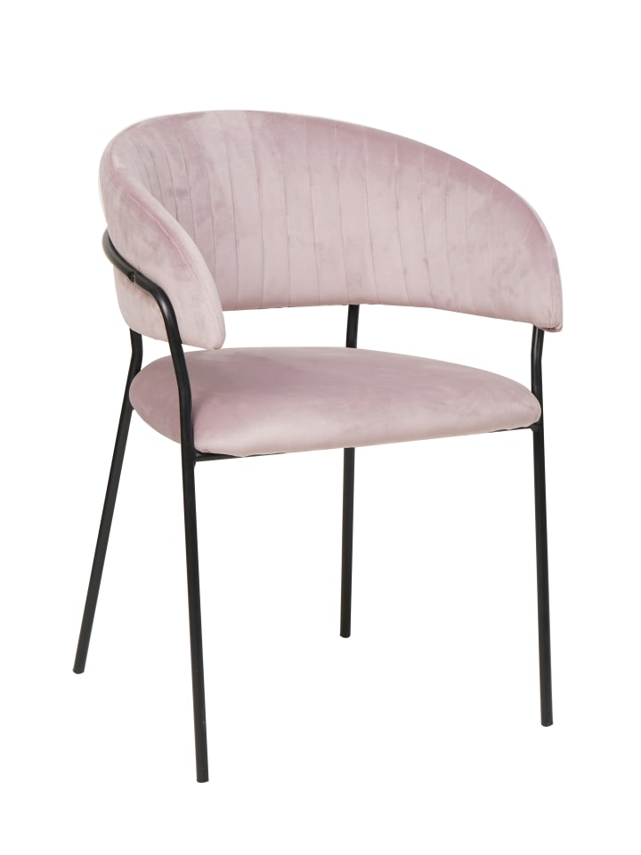 Esszimmerstuhl mit Längssteppung Samt und Metallgestell schwarz matt in Rose