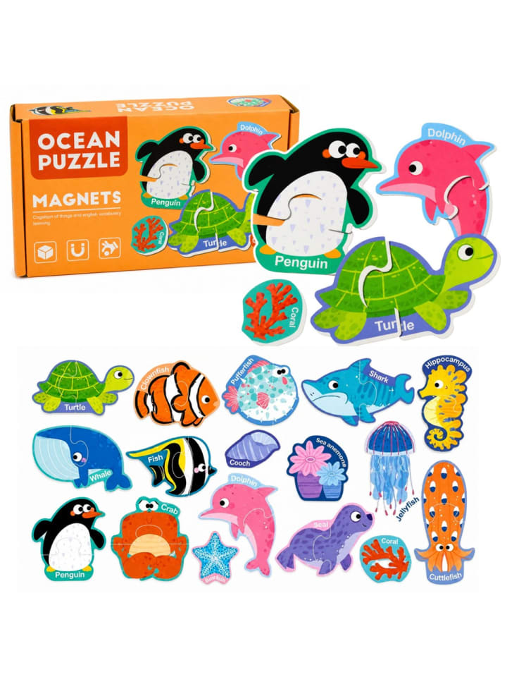 Lean Toys Magnetisches Puzzle Meerestiere Kühlschrankmagnete Lernspielzeug