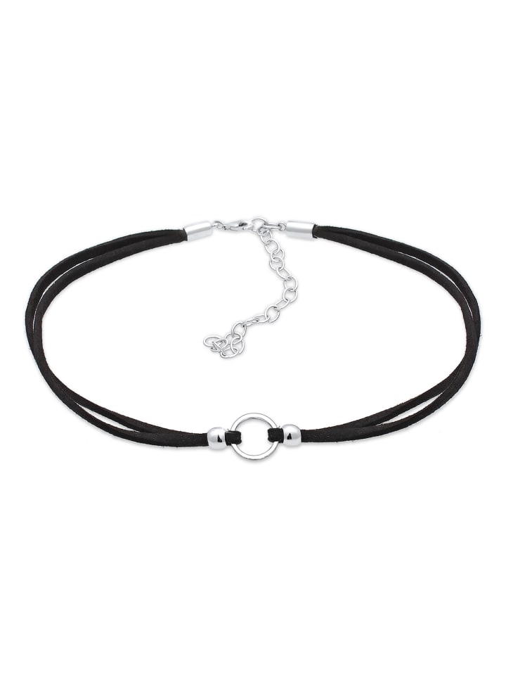 Halskette 925 Sterling Silber Kreis in Schwarz