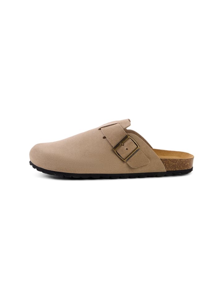 Leder Pantolette mit Korkfußbett in Beige