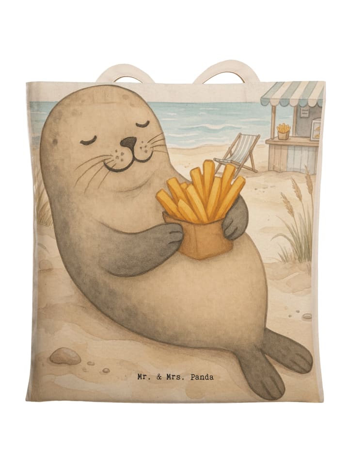 Shopping Bag Robbe Pommes Design ohne Spruch in Weiß