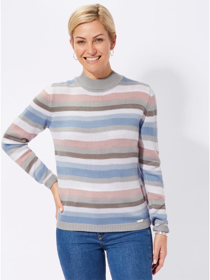 Pullover in rosé-bleu-geringelt