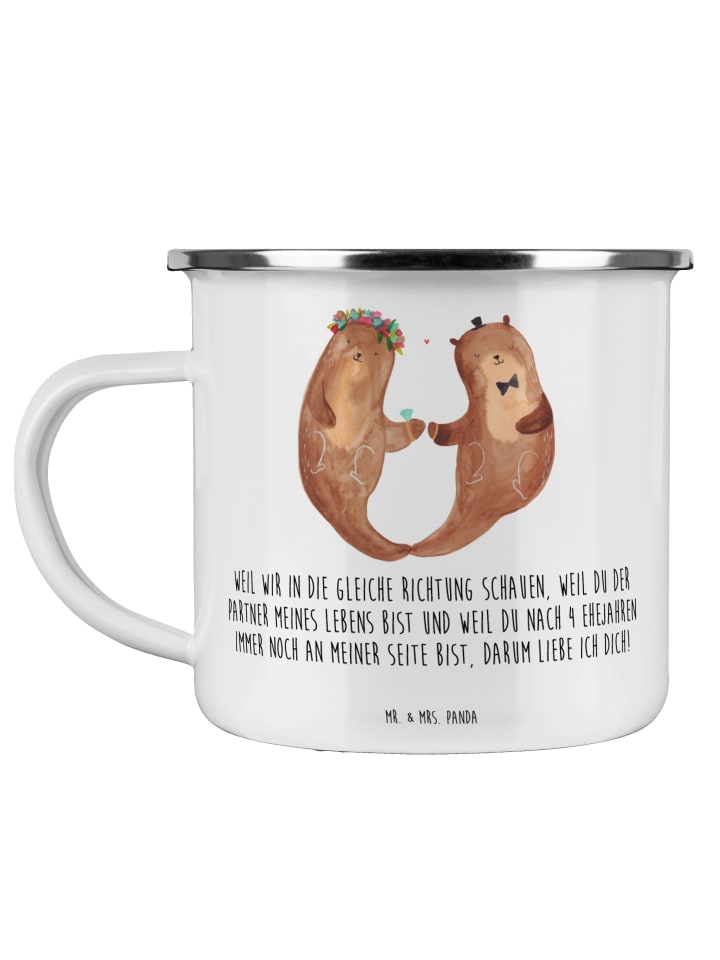 Camping Tasse 4. Hochzeitstag Seidenhochzeit mi... in Weiß