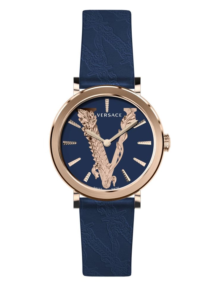 Schweizer Uhr Virtus Rosagoldfarben in blau