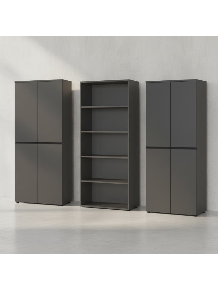 Büro-Set XL Schrankwand Soft-Close Graphit Aktenschrank Büromöbel