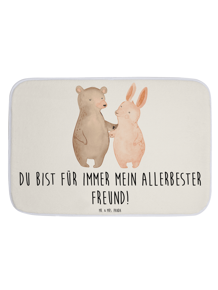 Badevorleger Bär und Hase Umarmen mit Spruch in Weiß