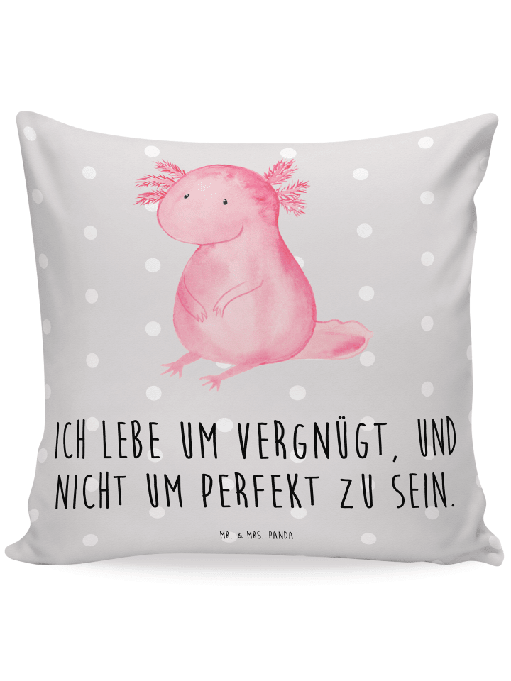 Kissen Axolotl Niedlich mit Spruch in Grau Pastell