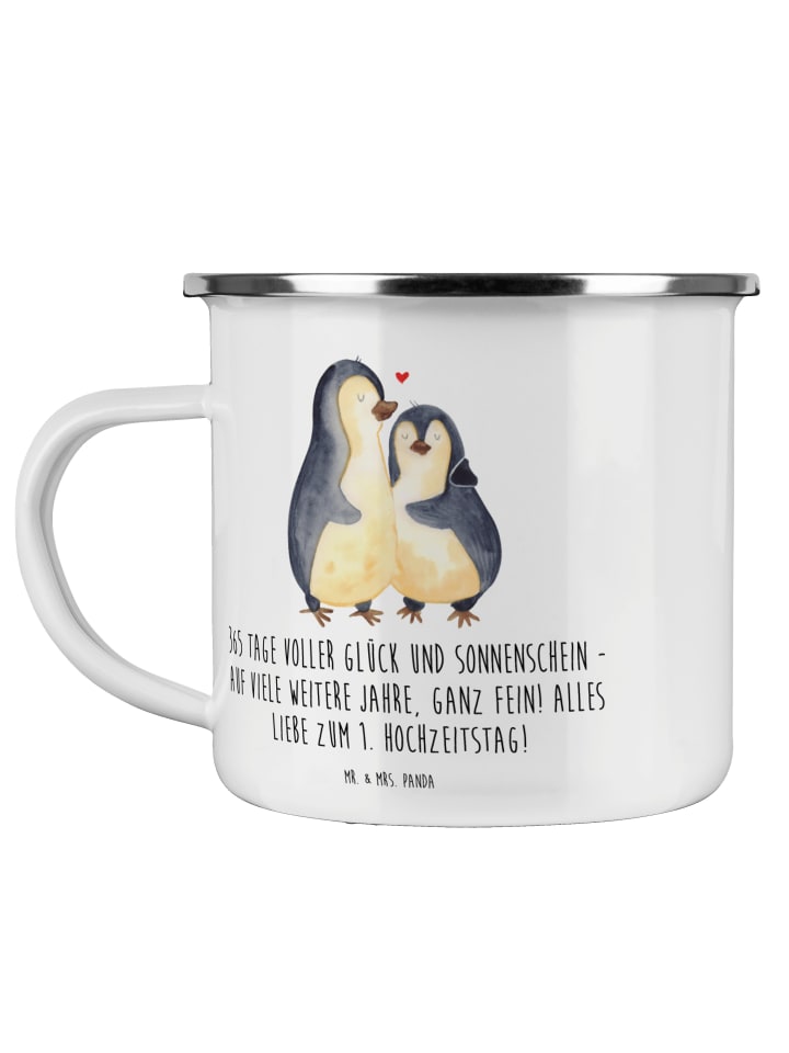 Emaille Becher 1. Hochzeitstag Papierhochzeit m... in Transparent
